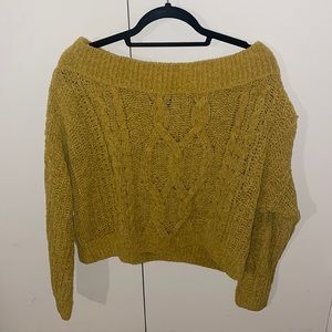 Off-shoulder Yellow/Gold Knit Sweater